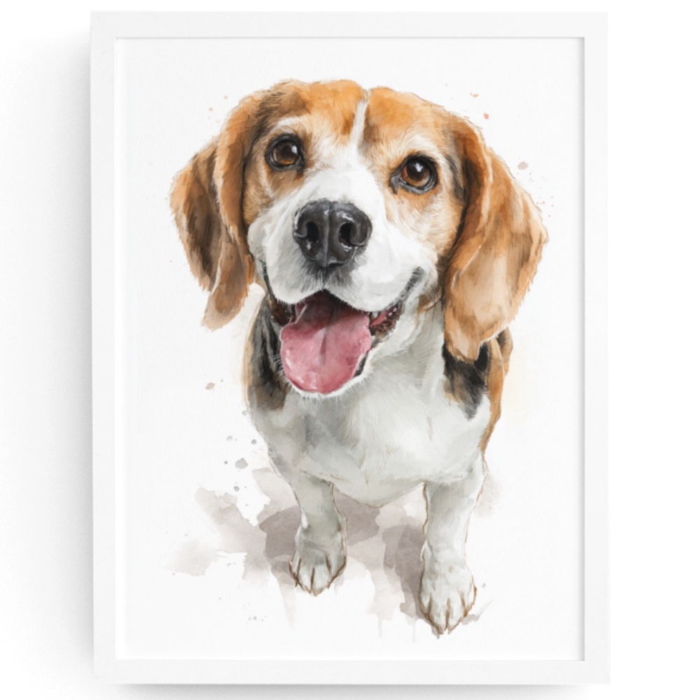 Watercolor Beagle Portrait Wall Art Print Poster, Unframed - Pet Artwork